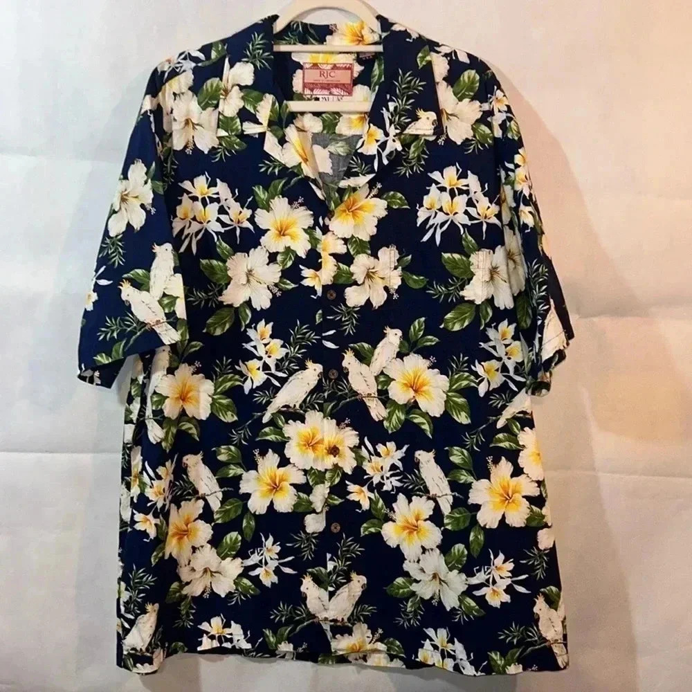 RJC Hawaiian shirt 2XL cockatoo’s & flowers Vintage